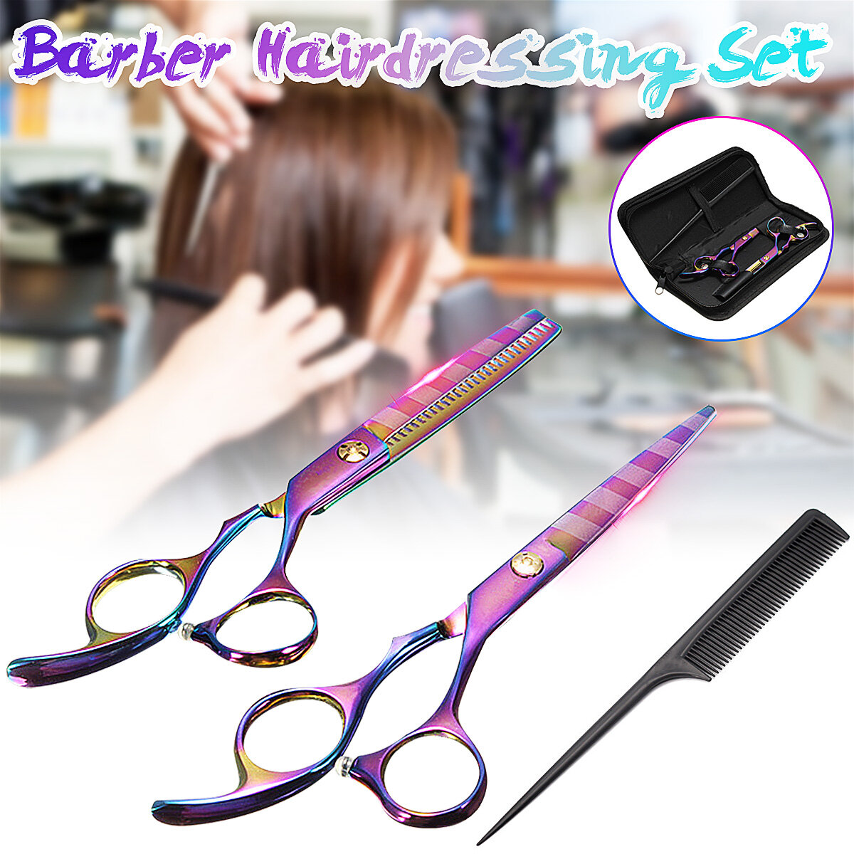 

Professional Scissors Comb Set Barber Hair Cutting Thinning Scissors Shears Hairdressing Set