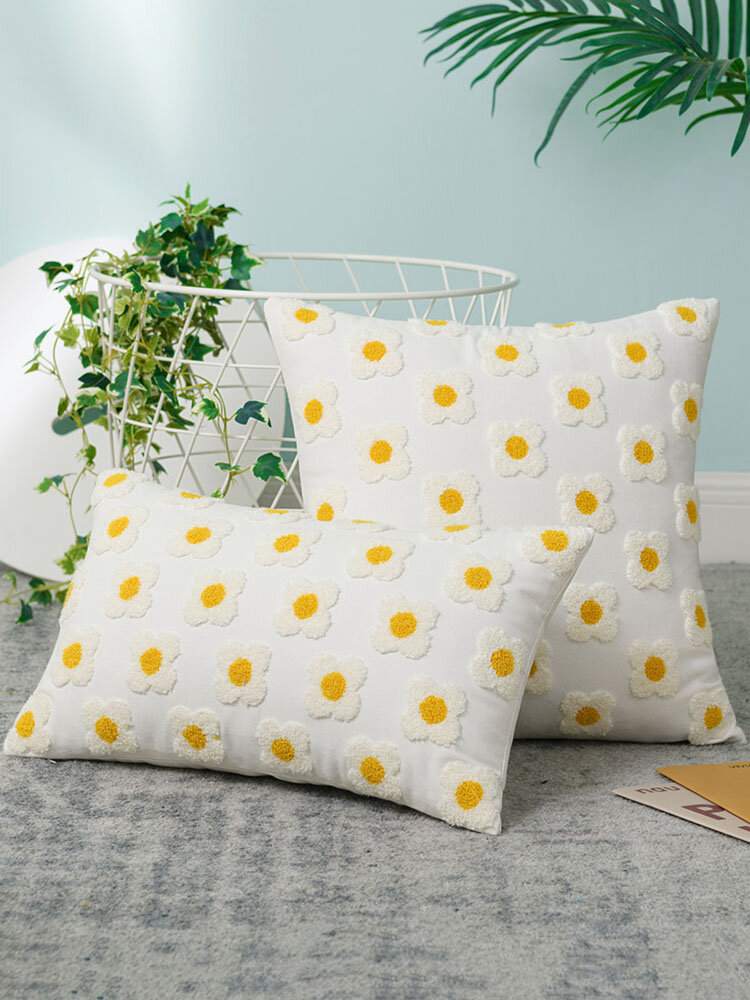 

1PC Nordic Fresh Style 3D Flower Daisy Pattern Cotton Pillowcase Home Decor Sofa Living Room Car Bay Window Throw Cushio