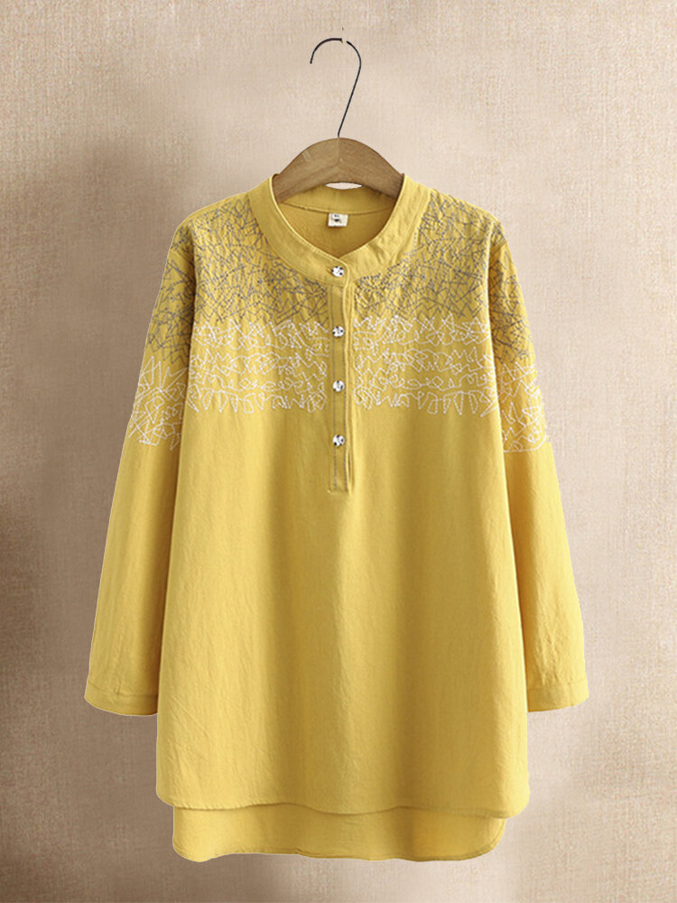 Ethnic Embroidery Irregular Stand Collar Long Sleeve Shirt