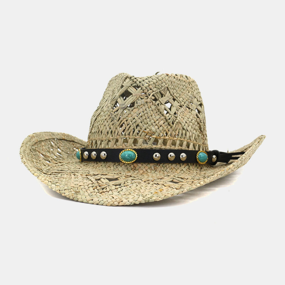 

Salty Handmade Cowboy Hat Natural Straw Hat Sunscreen Sun Hat, #01