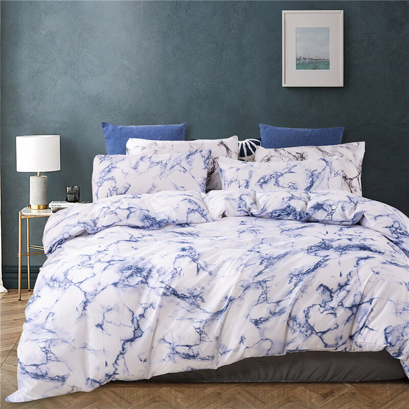 3pcs Set Printed Marble Bedding, Blue Print Queen Bedspreads South Africa
