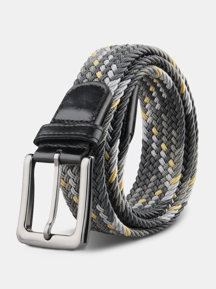 

100 CM Men Contrast Colors Elastic Woven Canvas Punch-free Alloy Pin Buckle Casual Belt, Gray green;gray;dark gray;brown;black