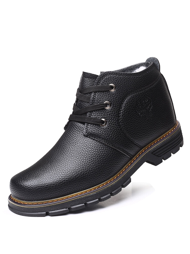 Men Pure Color Microfiber Leather Warm Business Casual Winter Ankle Boots