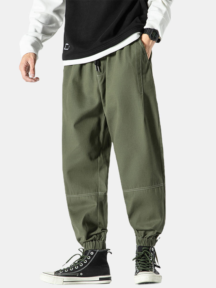 

Mens Solid Color Loose Drawstring Pocket Cargo Jogger Pants, Black;army green