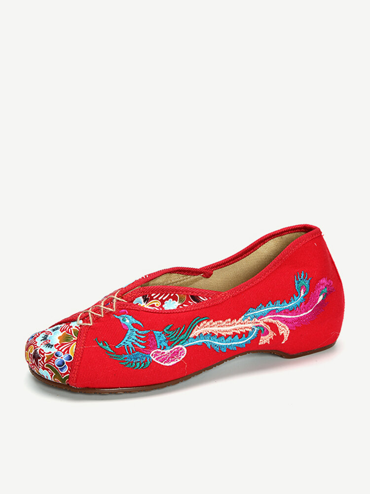 Chaussures Brodées Phénix Plates Vintages De Vieux Pékin