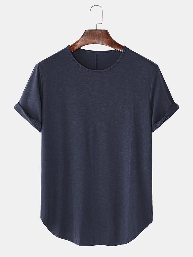 Mens Solid Color Breathable & Thin Loose Casual O-Neck T-Shirts