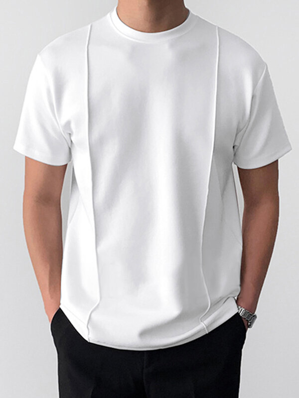 Мужская однотонная футболка с короткими рукавами и вырезом Шея с защипами
