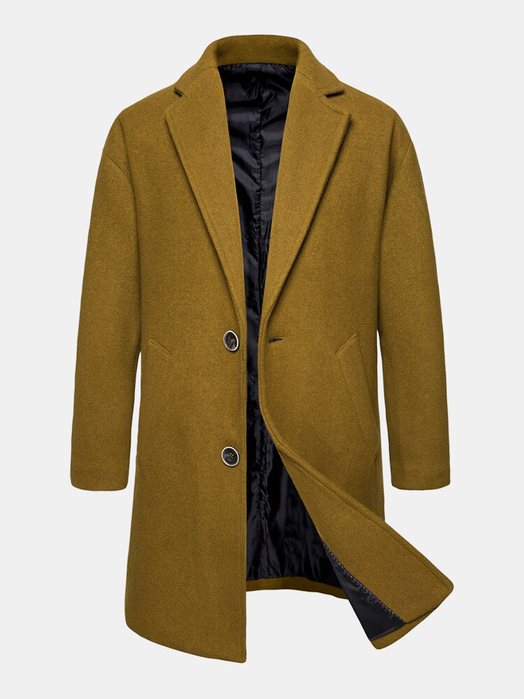 Mens Vintage Mid-Length Slim Woolen Pocket Casual Overcoat