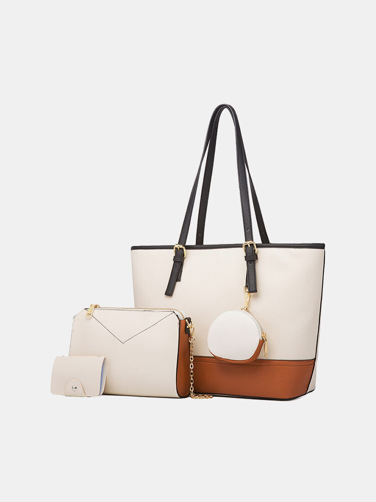 Women 4PCS PU Coin Purse Multi-pocket Large Capacity Laptop Bag Briefcase Business Handbag Crossbody Bag Tote