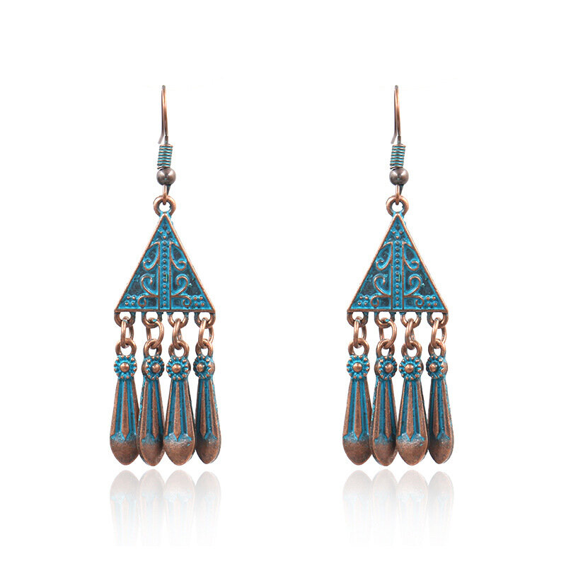 

Ethnic Blue Geometric Antique Gold Earrings Vintage Alloy Tassels Dangle Earrings for Women