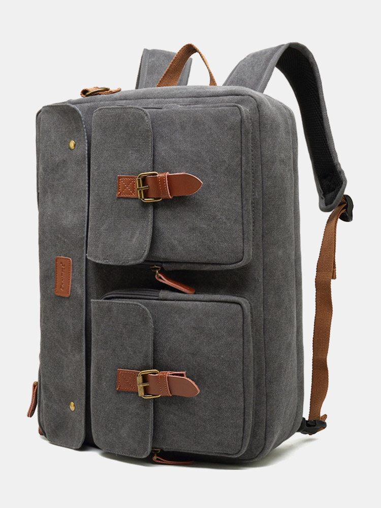 Men Casual Canvas Large Capacity Multifunction Backpack Crossbody Bag