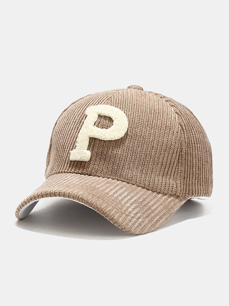 Unisex Corduroy P Letter-shaped Patch All-match Warmth Baseball Cap