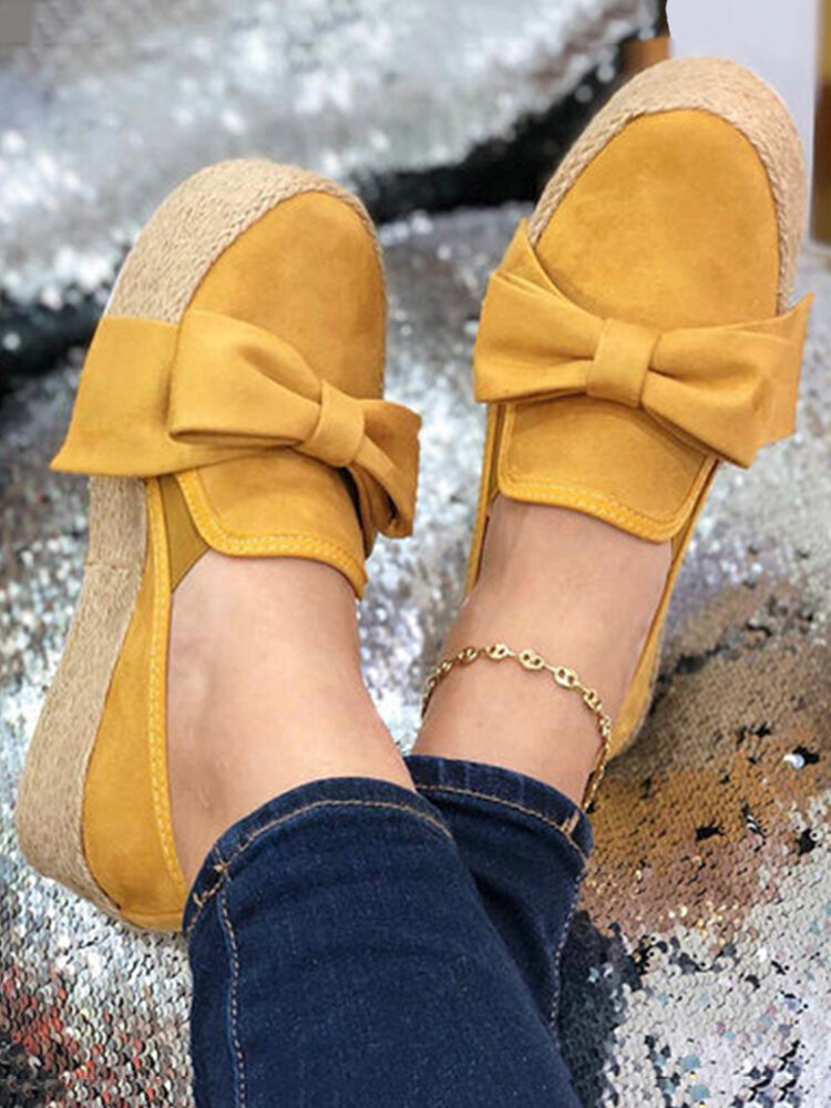 Plus Size Women Casual Butterfly Knot Straw Platform Loafers