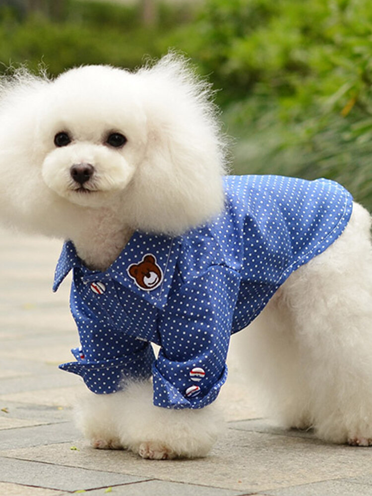  Fashion Dog Denim Dot Shirts Vests Casual Cotton Pet Dogs Clothes Cool Lapel T Shirt For Puppy Cats