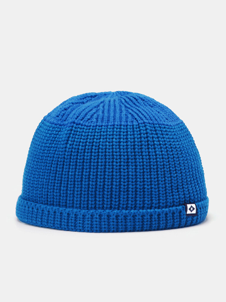 Unisex Dacron Knitted Solid Color Letter Cloth Label Fashion Warmth Beanie Hat
