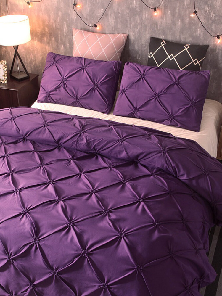 

3Pcs Luxury Polyester Solid Color Bedding Set Full Queen King Size Duvet Quilt Cover Pillowcase, Purple;golden yellow;blue;red;black;white;coffee;grey