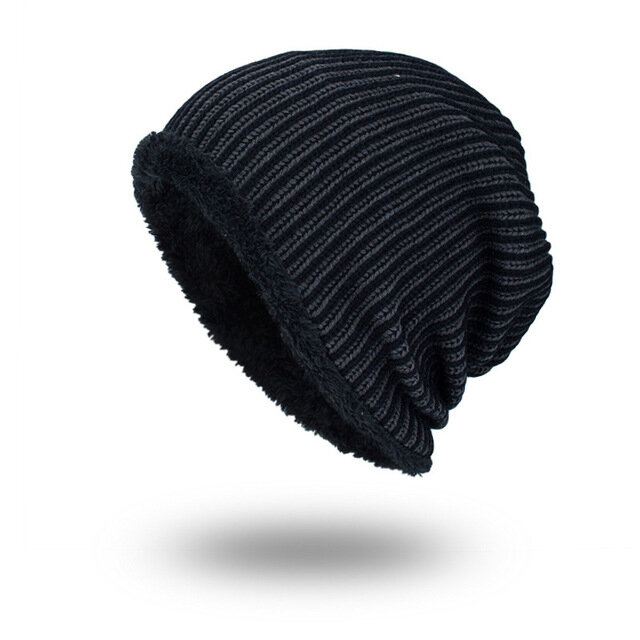 Tide Knit Wool Hat Warm Collision Color Vertical Strip Beanie
