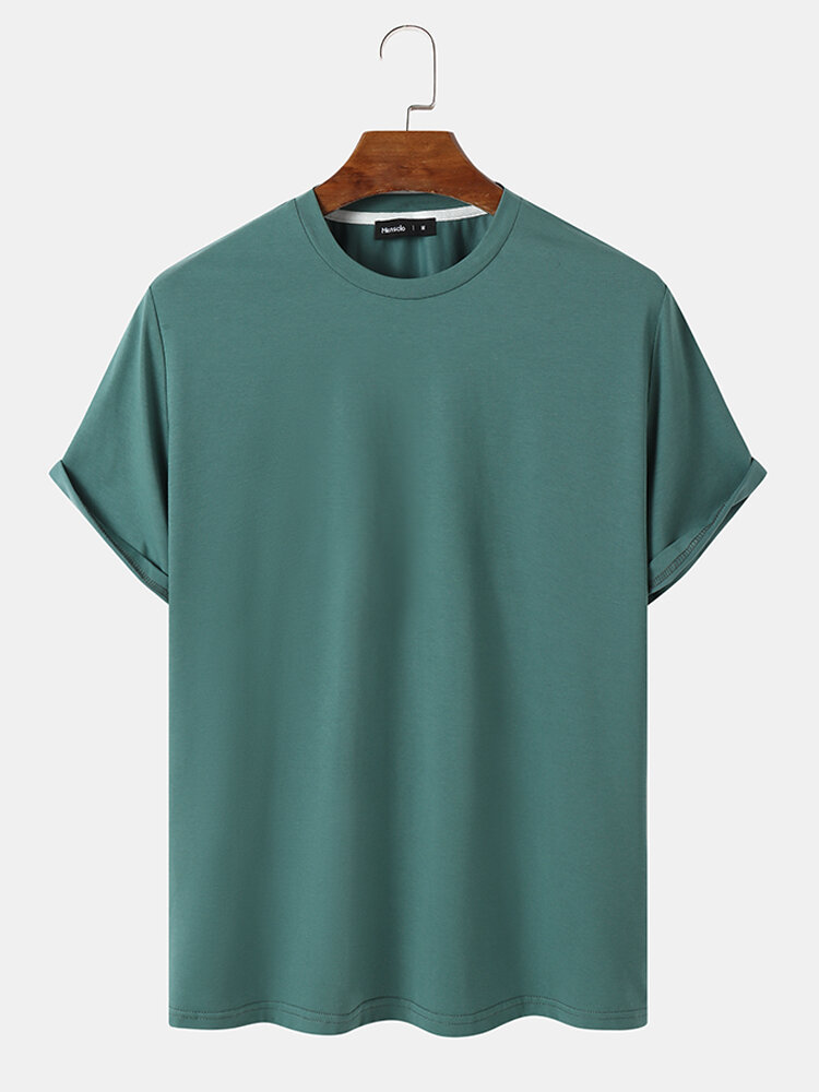 Mens Solid Color Crew Neck Plain Daily Short Sleeve T-Shirts
