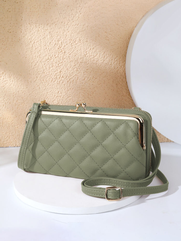 Women Faux Leather Fashion Argyle Large Capacity Multifunction Crossbody Bag Shoulder Bag