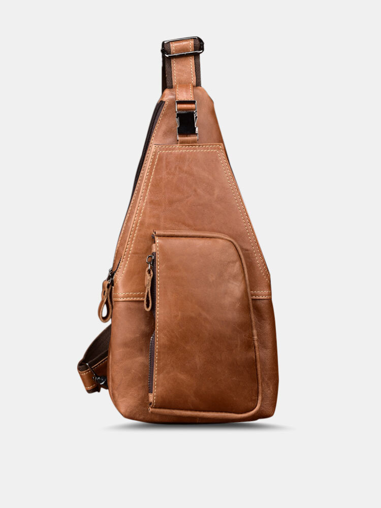 Men Genuine Leather Multi-pocket Anti-theft Chest Bag Retro Wear Waterproof Crossbody Bag