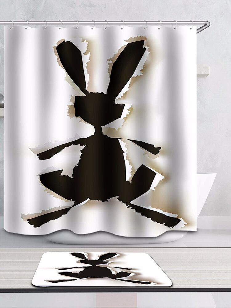 

180x200cm Rabbit Hare Cut Out Silhouette Polyester Bathroom Shower Curtain With 12 Hooks