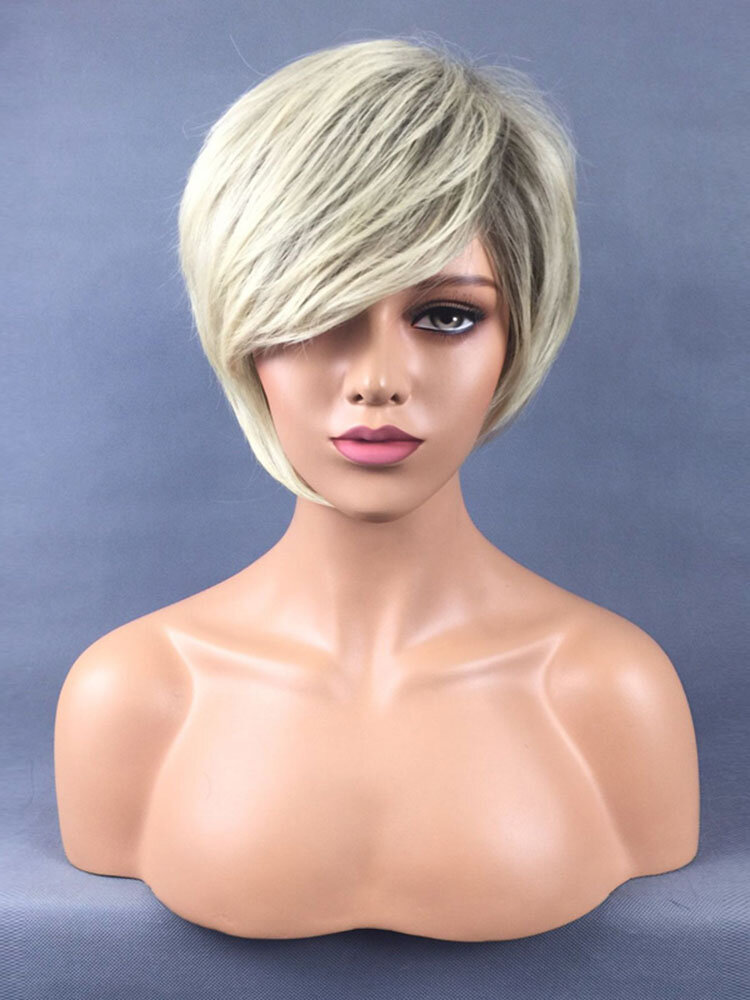 30cm Female Synthetic Wigs Gradient Color Straight Hair Rose Wig Set  Short Wigs Artificial Hair
