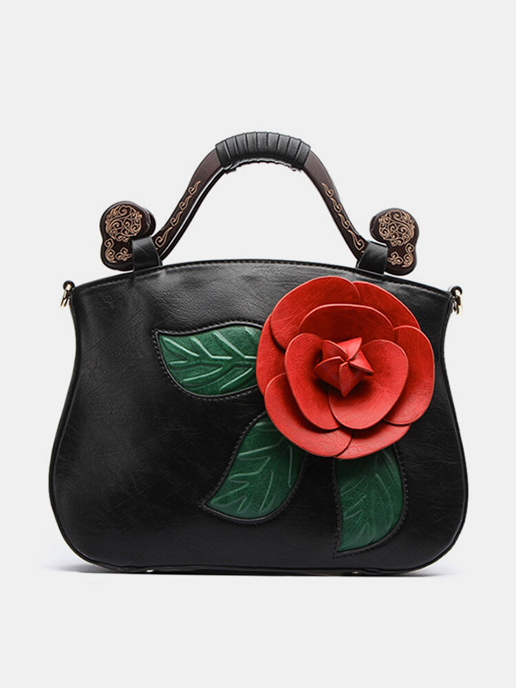 Brenice Vintage PU Leather Rose حقيبة يد مزخرفة Crossbody للنساء