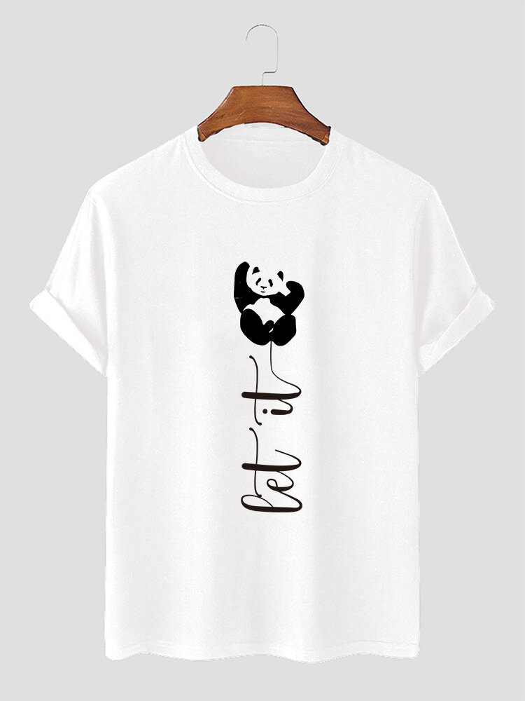 Mens Chinese Panda Print Crew Neck Short Sleeve T-Shirts