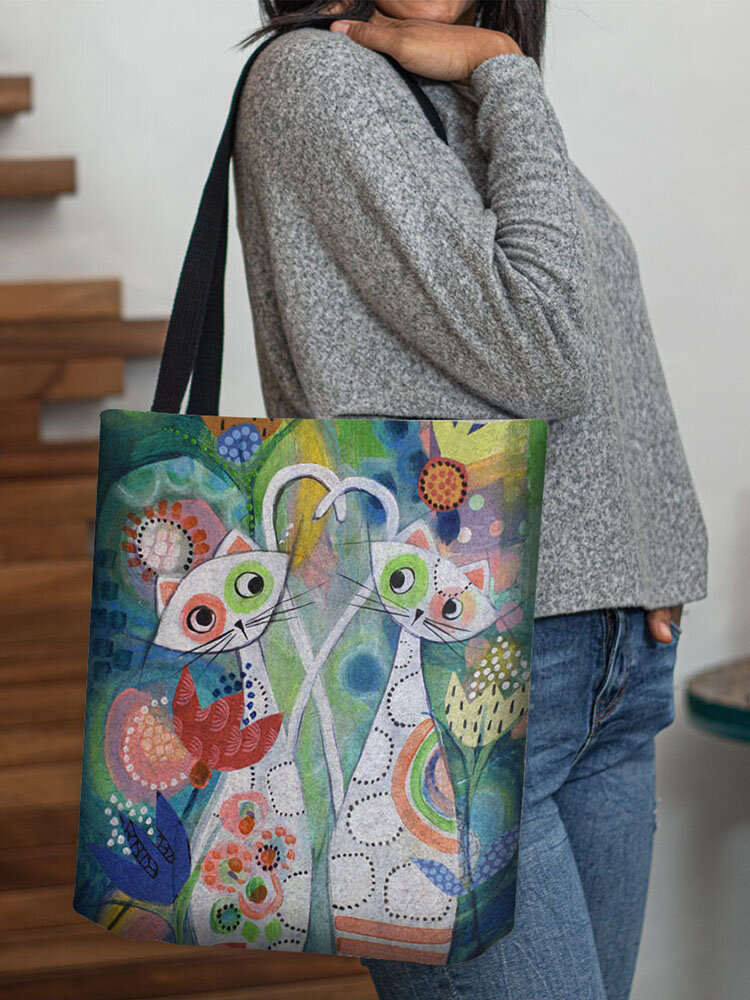 Women Two Cats In Love Poster Printing Shoulder Bag Handbag Tote