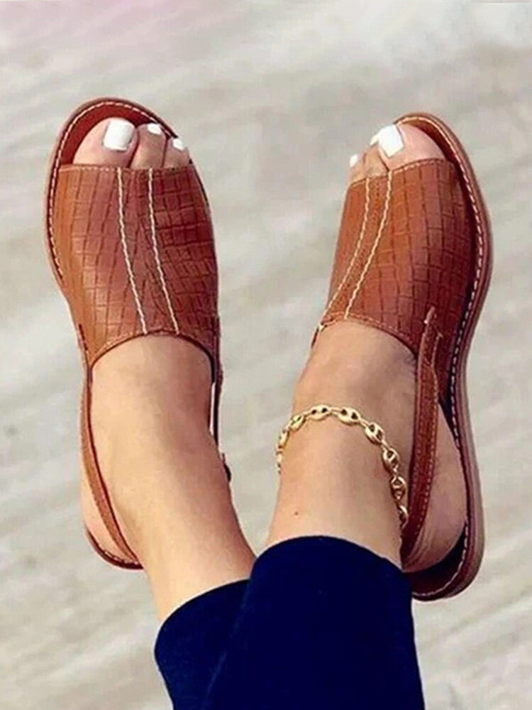 Large Size Brief Hasp Peep-toe Stitching Flat Women's Sandals