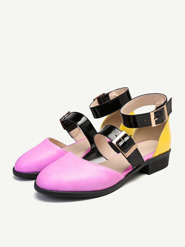 Large Size Color Splicing Buckle Stylish Casual Flat Shoes