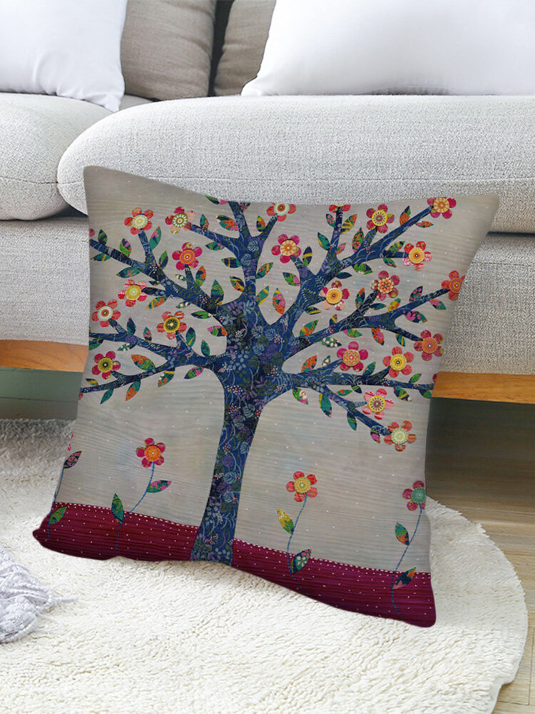 1 Pc Oil Painting Tree Pattern Pillowcase Throw Pillow Cover Linen Sofa Home Car Cushion Cover