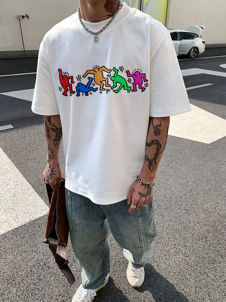 Camiseta masculina Cartoon Padrão com gola redonda e manga curta