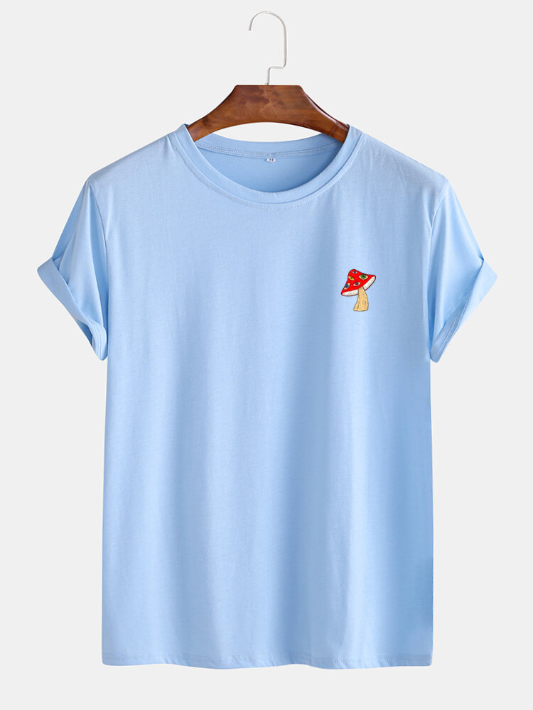 

Mens Plain Mushroom Pattern Print Casual O-Neck Short Sleeve T-Shirt, White;blue;gray