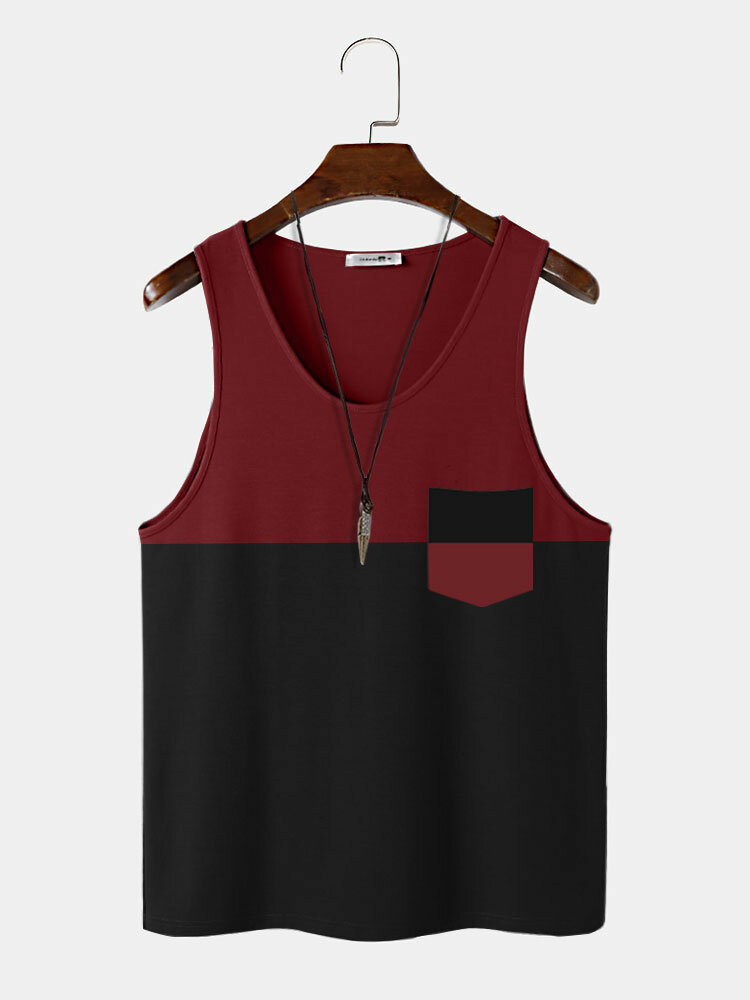 Mens Two Tone Patchwork Casual Sleeveless Tanks
