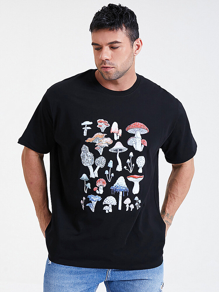 Plus Size Mens Mushroom Species Graphic Print Fashion Cotton T-Shirt