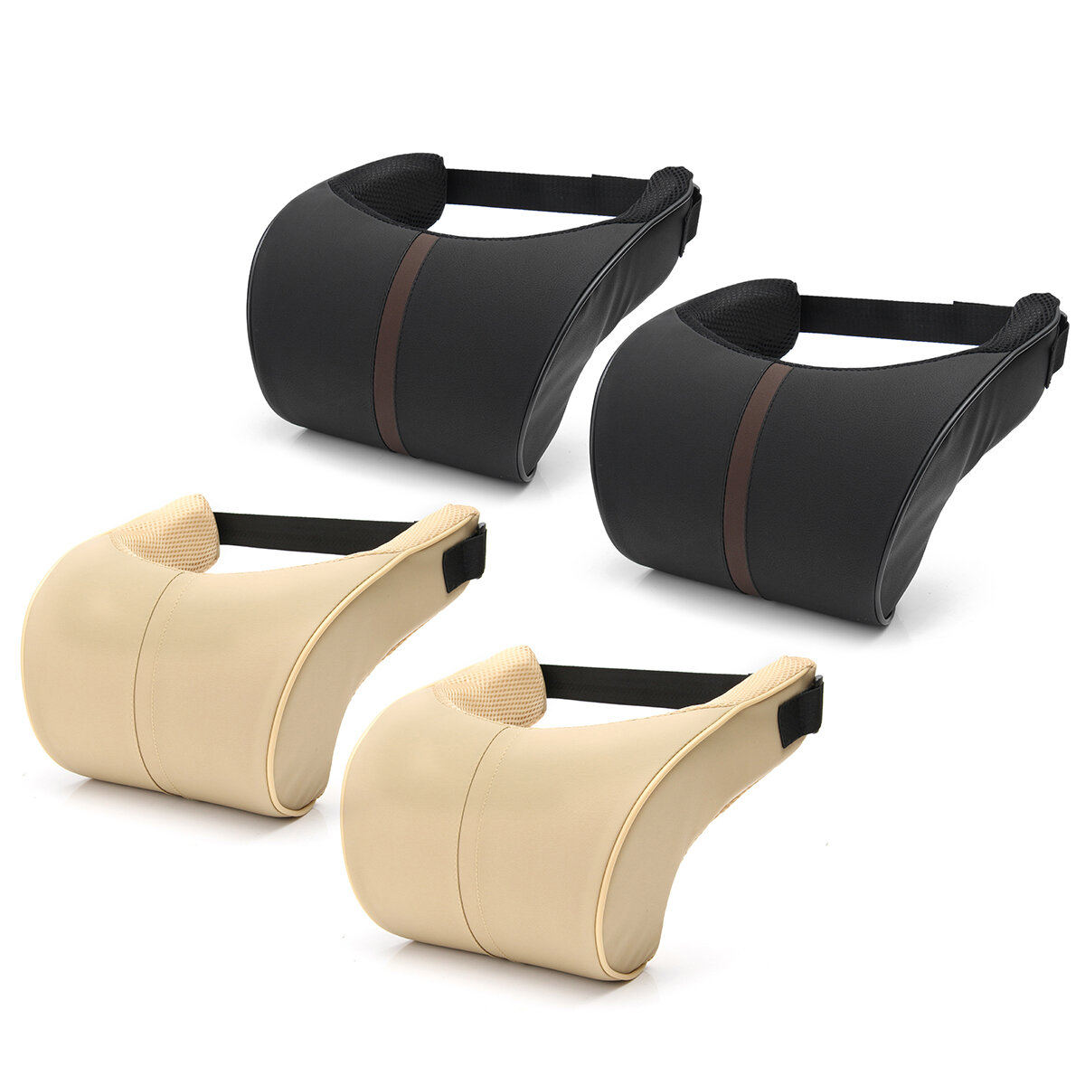 

2 Pcs/set Car Seat Neck Pillow Headrest Cushion for Neck Pain Relief & Cervical Support Washable Cover Memory Foam and E, Beige;black