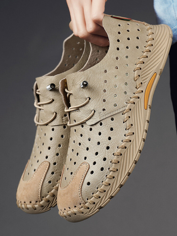 Men Stylish Cap Toe Hand Stitching Hole Leather Shoes