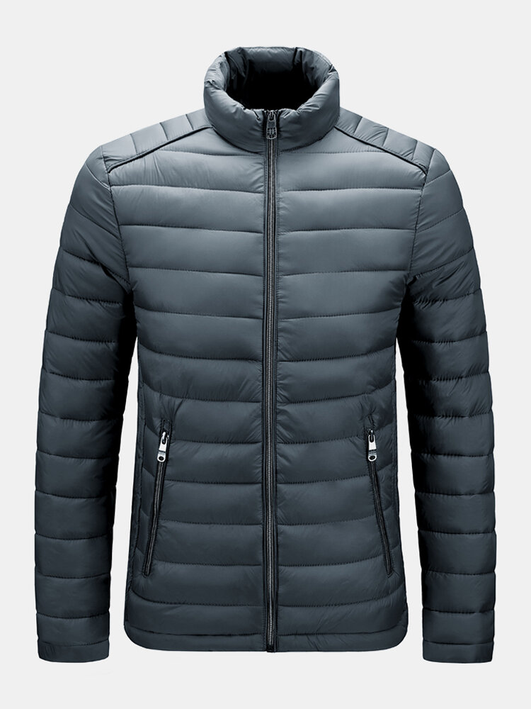 Mens Foldaway Padded Full Zipper Stand Collar Thick Warm Quilted Jackets