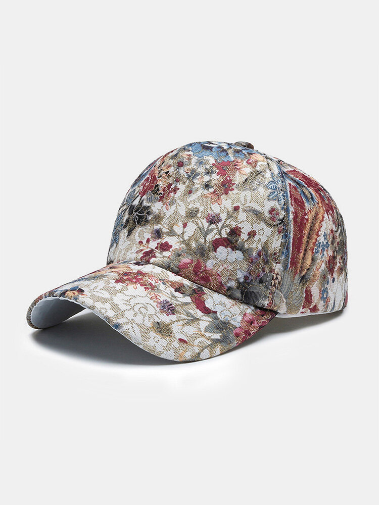 Women Cotton Line Overlay Lace Calico Embossing Casual Sunshade Baseball Cap