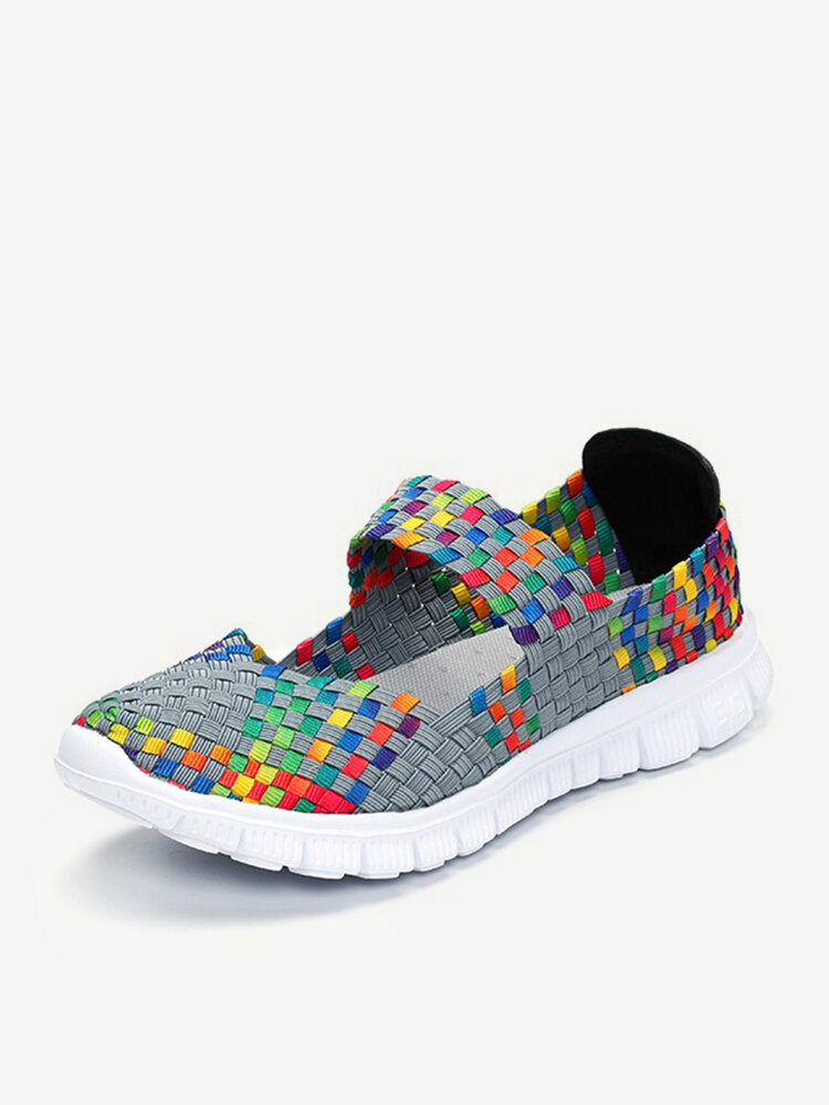 Colorful Slip On Elastic Knitting Flat Casual Sport Shoes