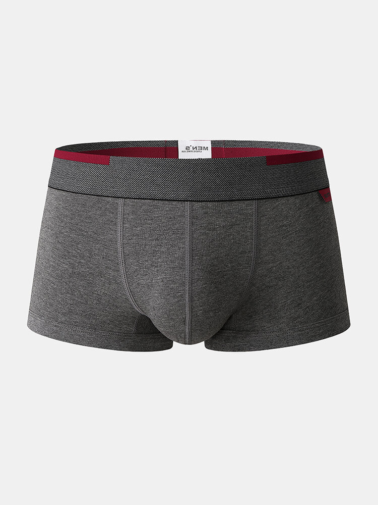 Breathable Cotton Solid Color Patchwork Underwear Mens Boxer Briefs