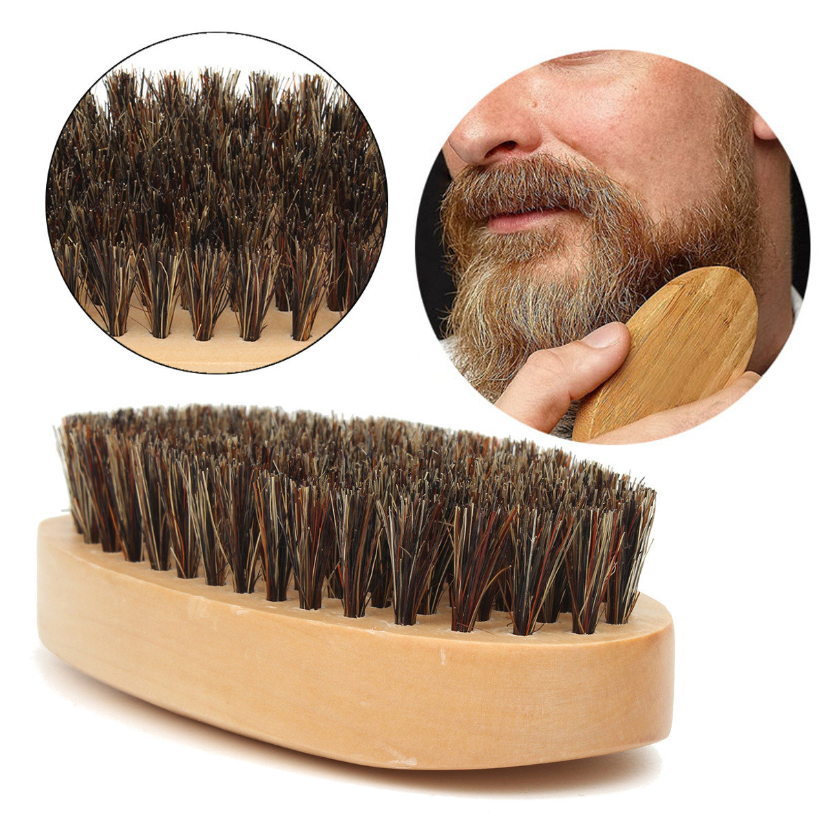 

Wooden Man Beard Brush Hard Round Wood Boar Bristle Mustache Brush For Men Beards Hair Care