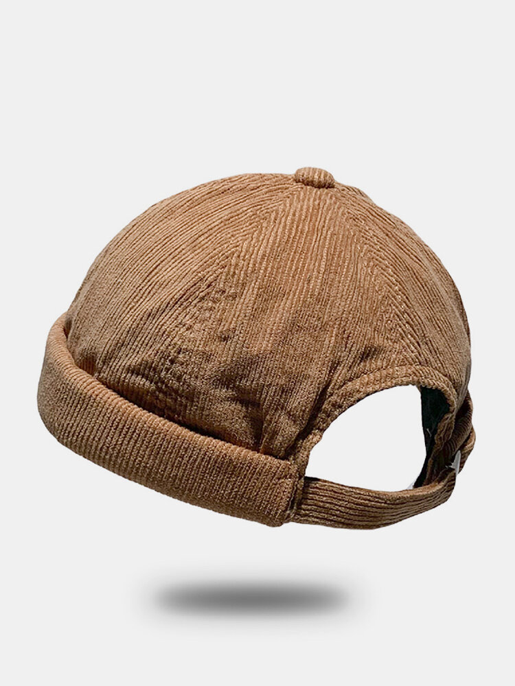 Unisex Corduroy Vintage Casual Adjustable Hip Hop Brimless Beanie Landlord Hat Skull Cap