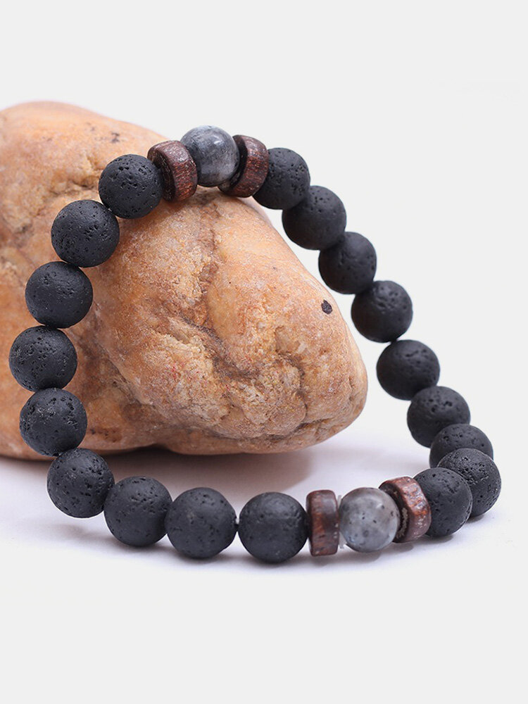 Vintage Volcanic Stone Beaded Bracelet Matte Black Men Bracelet For Men Retro Beading Bracelet