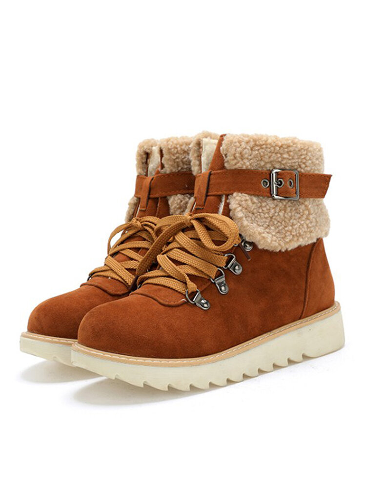 Women Synthetic Suede Warm Terry Lace-up Wearable Snow Boots