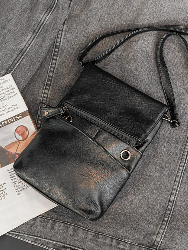 Men Faux Leather Brief Waterproof Wear-Resistant Solid Color Crossbody Bag Sling Bag