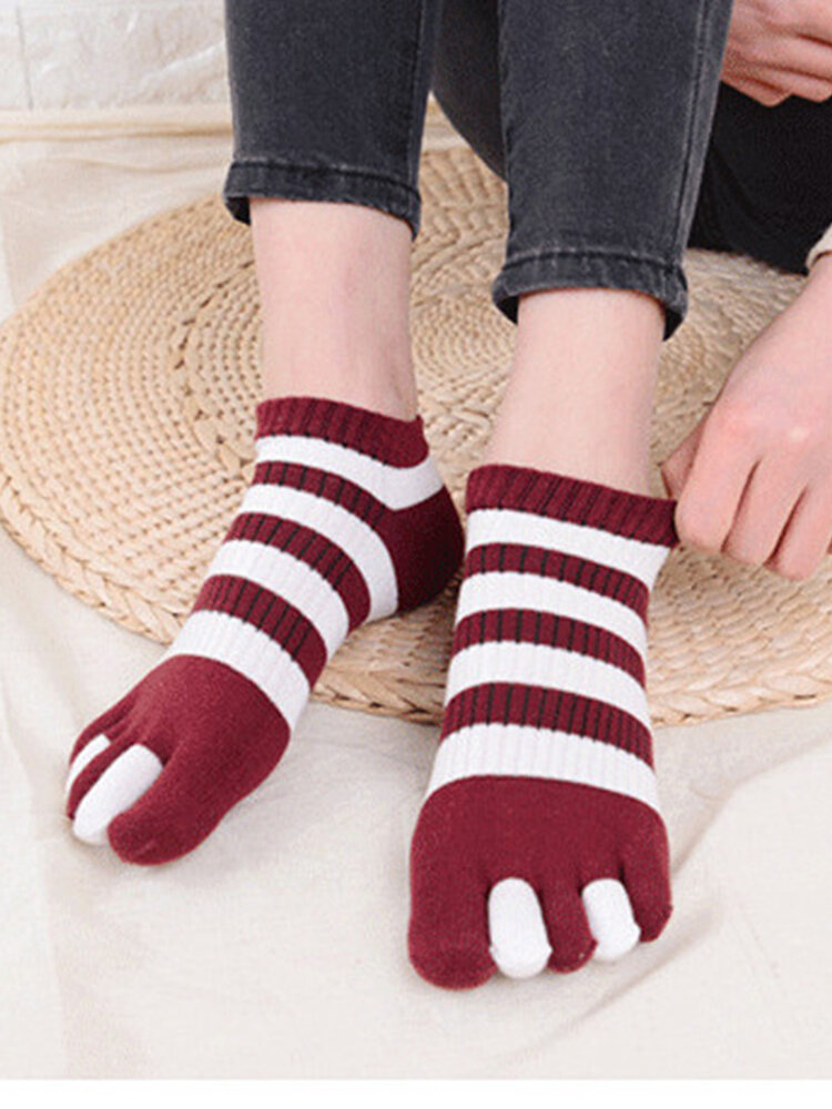 Stripe Toe Socks No Show Cotton Low Cut Five Finger Socks Athletic for Men And Women 