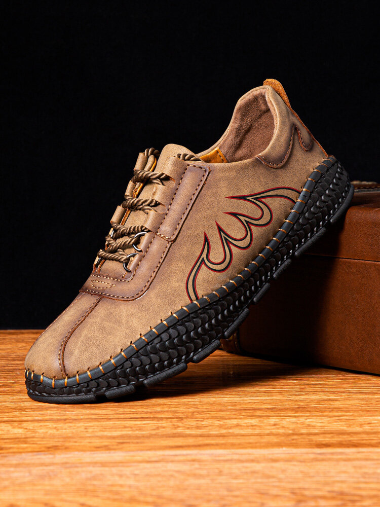 Men Hand Stitching Large Size Lace-up Soft Sole Casual Flats