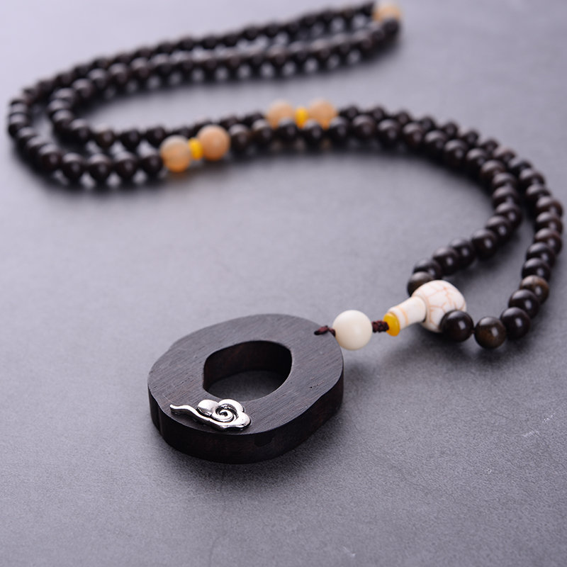 Wood Beaded Vintage Charm Necklace Chinese Style International Jewelry Necklaces For Women